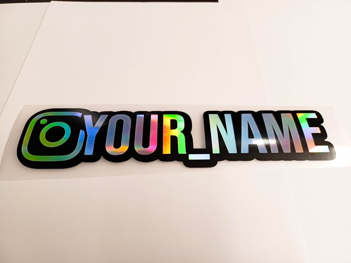 Premium Silver Holographic Instagram Name Vinyl Decal - Rising Sun Decals - Premium Silver Holographic Instagram Name Vinyl Decal