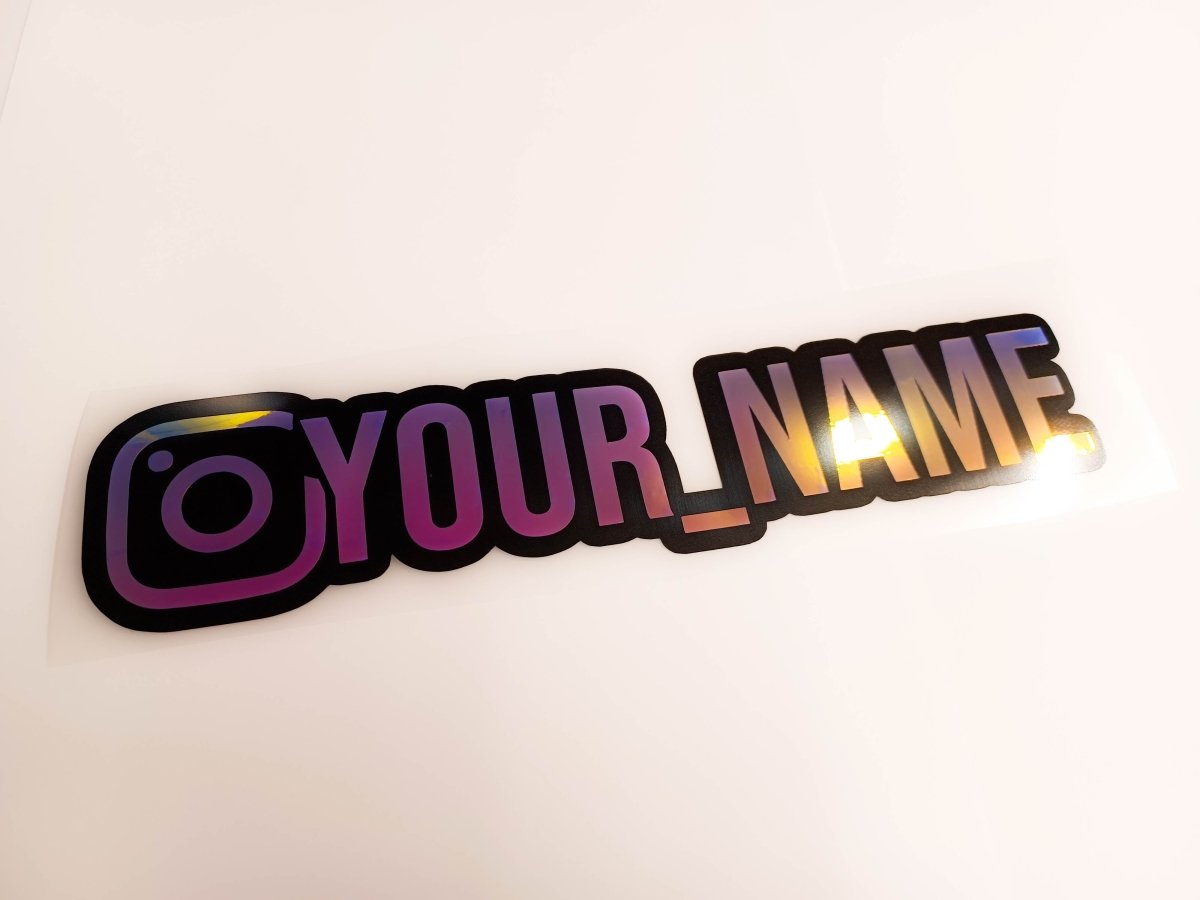 Premium Sunset Holographic Instagram Name Vinyl Decal - Rising Sun Decals - Premium Sunset Holographic Instagram Name Vinyl Decal