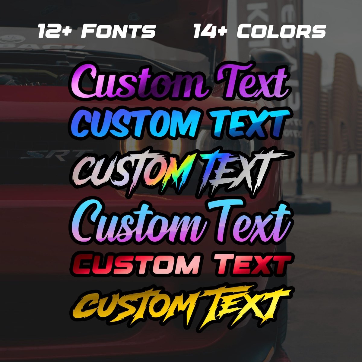 Holographic Custom Text Vinyl Decal w/ Background - Rising Sun Decals - Holographic Custom Text Vinyl Decal w/ Background