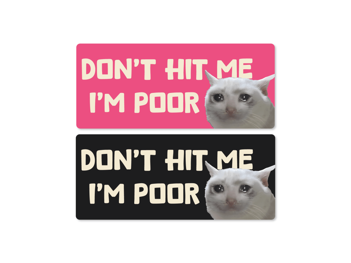 Don't Hit Me I'm Poor Cat 7" Funny Bumper Sticker - Rising Sun Decals - Don't Hit Me I'm Poor Cat 7" Funny Bumper Sticker